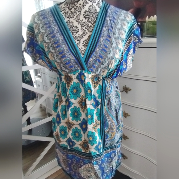 Blue Floral Multi Print VNeck Dress - Picture 9 of 13